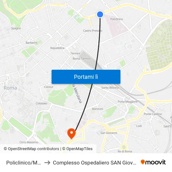 Policlinico/Morgagni to Complesso Ospedaliero SAN Giovanni Addolorata map
