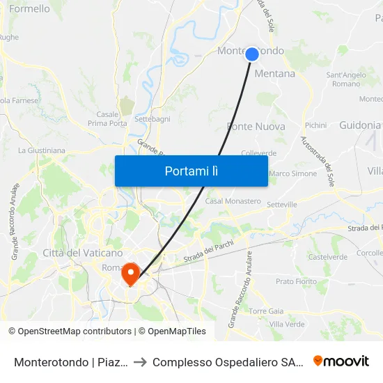 Monterotondo | Piazza Indipendenza to Complesso Ospedaliero SAN Giovanni Addolorata map