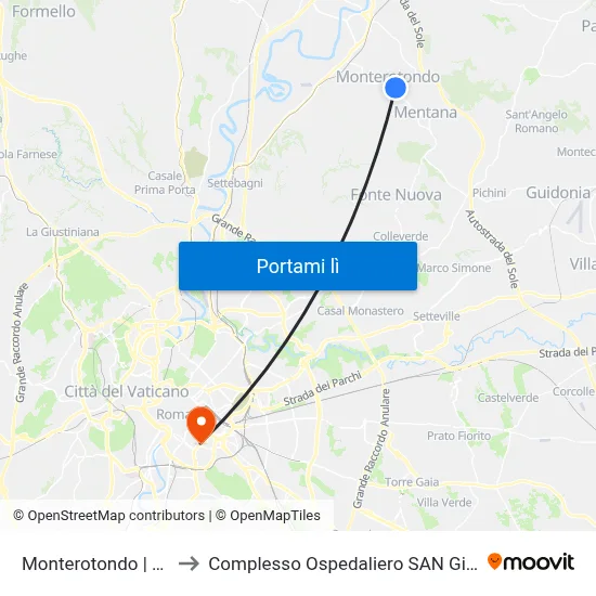 Monterotondo | Via Corsica to Complesso Ospedaliero SAN Giovanni Addolorata map