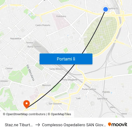 Staz.ne Tiburtina (Mb) to Complesso Ospedaliero SAN Giovanni Addolorata map