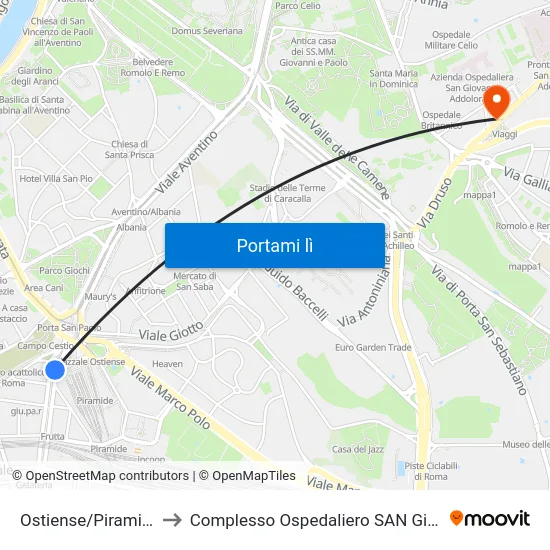 Ostiense/Piramide (Mb-Rl) to Complesso Ospedaliero SAN Giovanni Addolorata map