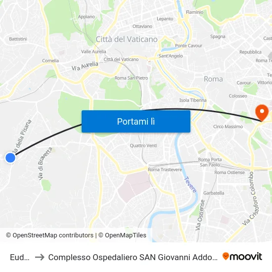 Eudes to Complesso Ospedaliero SAN Giovanni Addolorata map