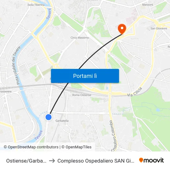 Ostiense/Garbatella (Mb) to Complesso Ospedaliero SAN Giovanni Addolorata map