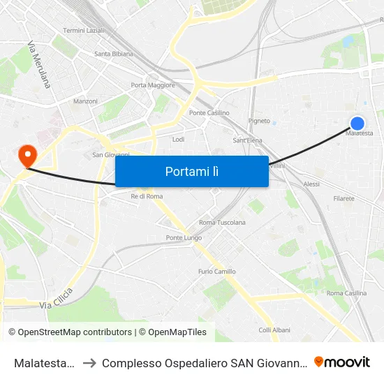 Malatesta (Mc) to Complesso Ospedaliero SAN Giovanni Addolorata map