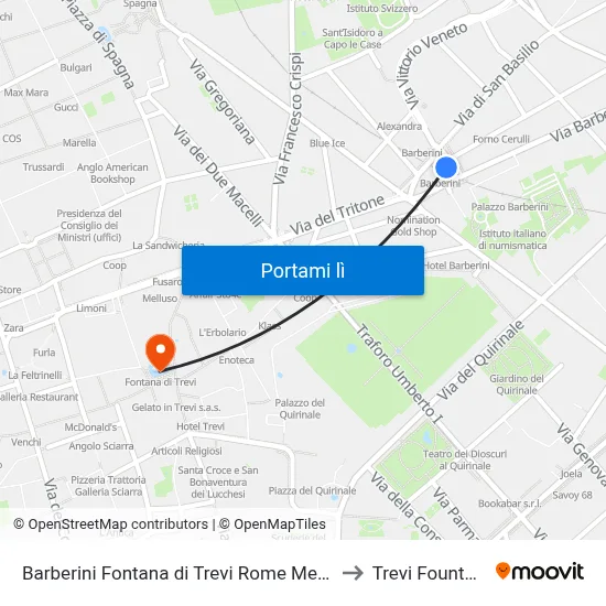 Barberini Fontana di Trevi Rome Metro to Trevi Fountain map