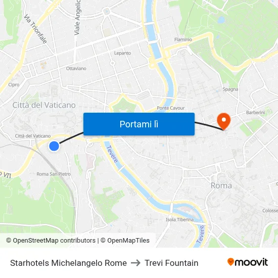Starhotels Michelangelo Rome to Trevi Fountain map
