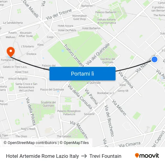 Hotel Artemide Rome Lazio Italy to Trevi Fountain map