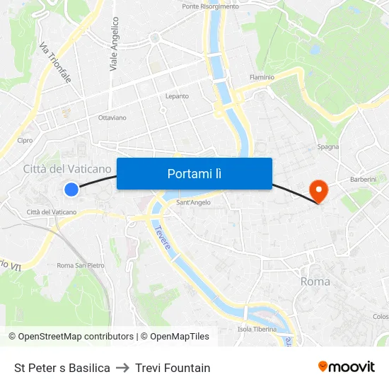 St Peter s Basilica to Trevi Fountain map