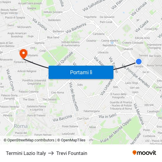 Termini Lazio Italy to Trevi Fountain map