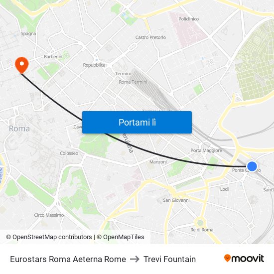 Eurostars Roma Aeterna Rome to Trevi Fountain map