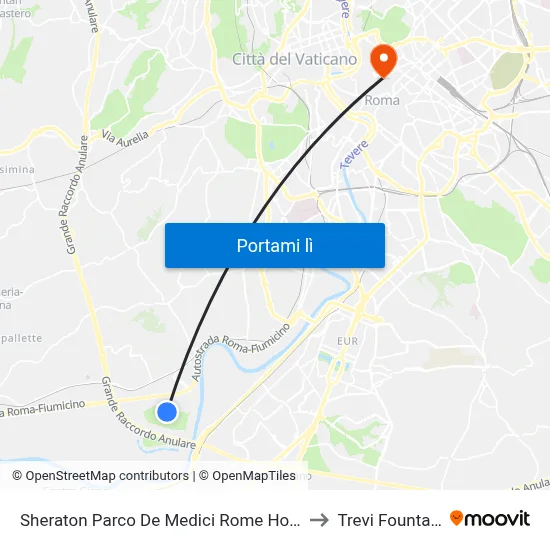 Sheraton Parco De Medici Rome Hotel to Trevi Fountain map