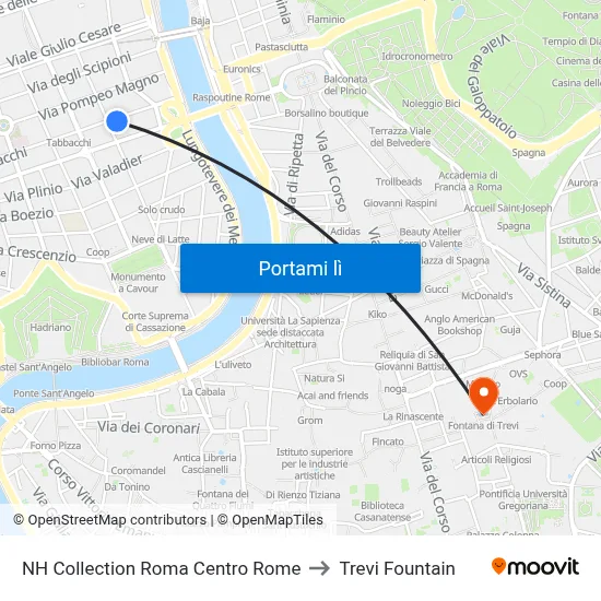 NH Collection Roma Centro Rome to Trevi Fountain map
