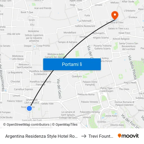 Argentina Residenza Style Hotel Rome to Trevi Fountain map