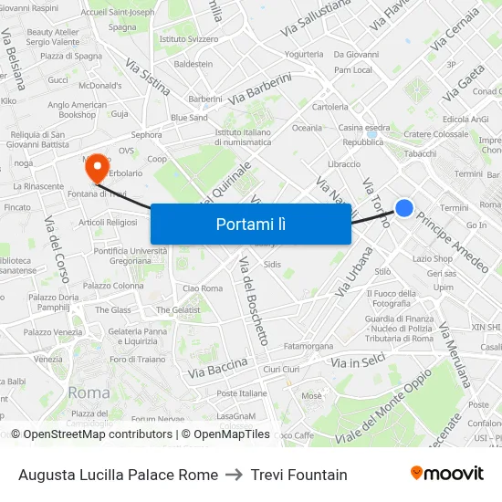 Augusta Lucilla Palace Rome to Trevi Fountain map