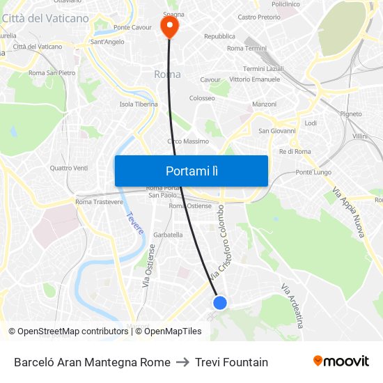 Barceló Aran Mantegna Rome to Trevi Fountain map