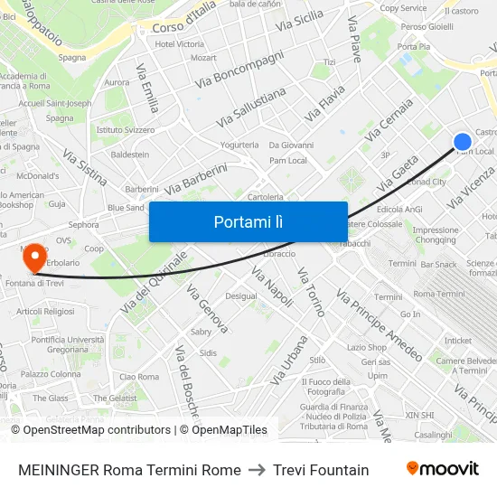 MEININGER Roma Termini Rome to Trevi Fountain map