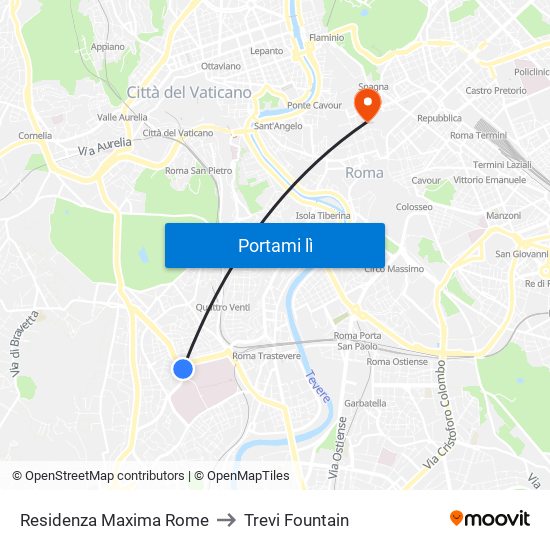 Residenza Maxima Rome to Trevi Fountain map