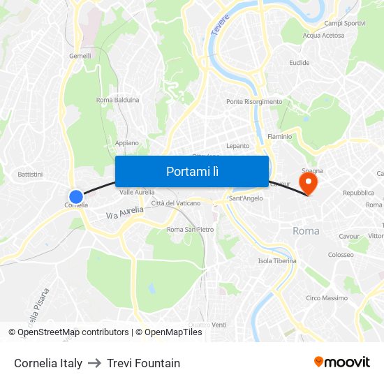 Cornelia Italy to Trevi Fountain map