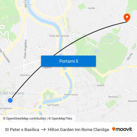 St Peter s Basilica to Hilton Garden Inn Rome Claridge map
