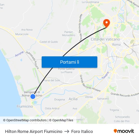 Hilton Rome Airport Fiumicino to Foro Italico map