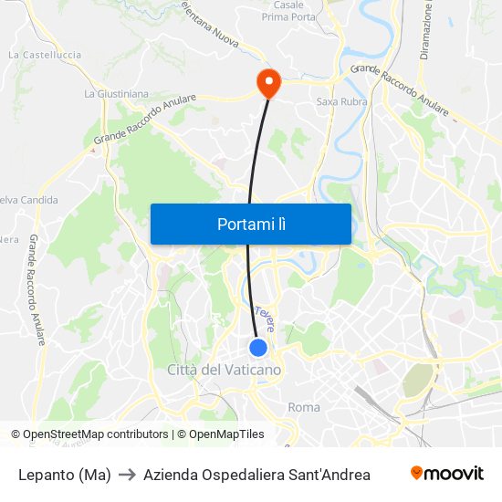 Lepanto (Ma) to Azienda Ospedaliera Sant'Andrea map
