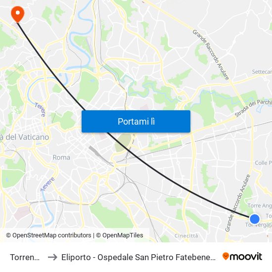Torrenova to Eliporto - Ospedale San Pietro Fatebenefratelli map