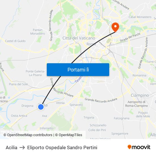 Acilia to Eliporto Ospedale Sandro Pertini map