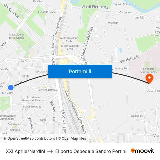 XXI Aprile/Nardini to Eliporto Ospedale Sandro Pertini map