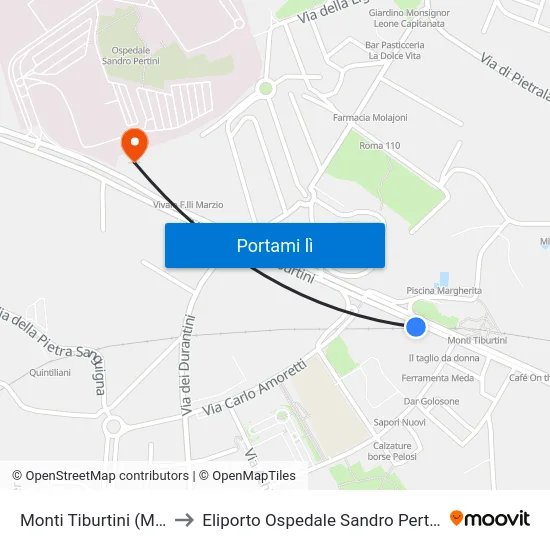 Monti Tiburtini (Mb) to Eliporto Ospedale Sandro Pertini map