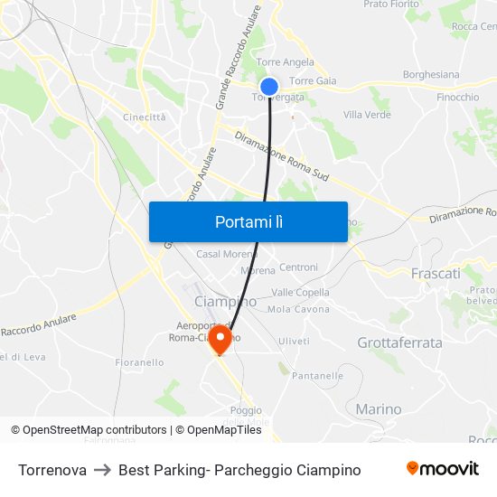 Torrenova to Best Parking- Parcheggio Ciampino map