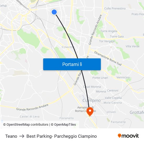 Teano to Best Parking- Parcheggio Ciampino map