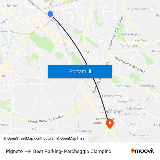 Pigneto to Best Parking- Parcheggio Ciampino map