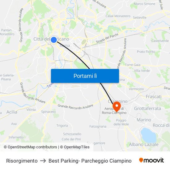 Risorgimento to Best Parking- Parcheggio Ciampino map