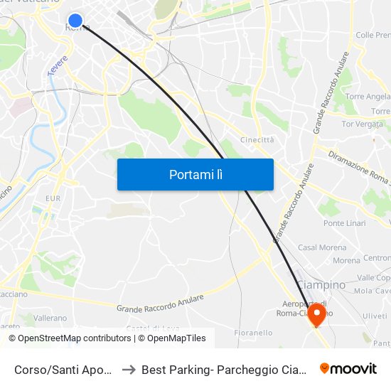 Corso/Santi Apostoli to Best Parking- Parcheggio Ciampino map