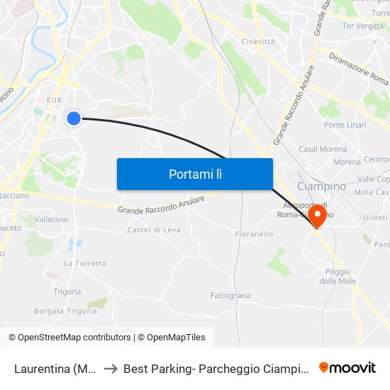 Laurentina (Mb) to Best Parking- Parcheggio Ciampino map