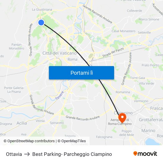 Ottavia to Best Parking- Parcheggio Ciampino map