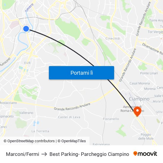 Marconi/Fermi to Best Parking- Parcheggio Ciampino map