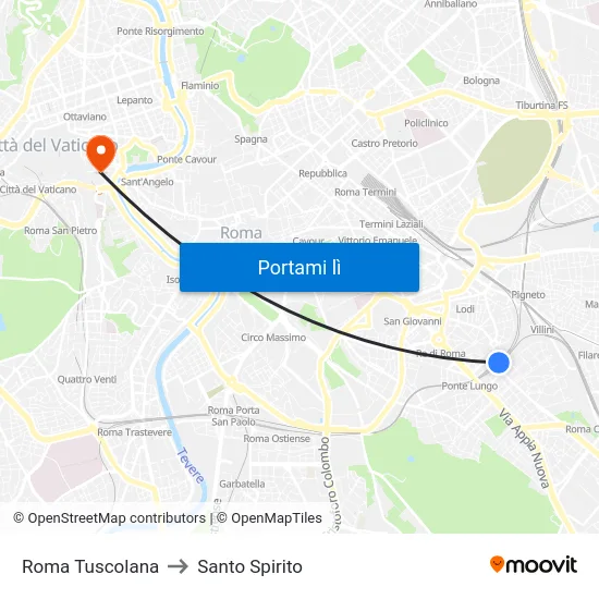 Roma Tuscolana to Santo Spirito map