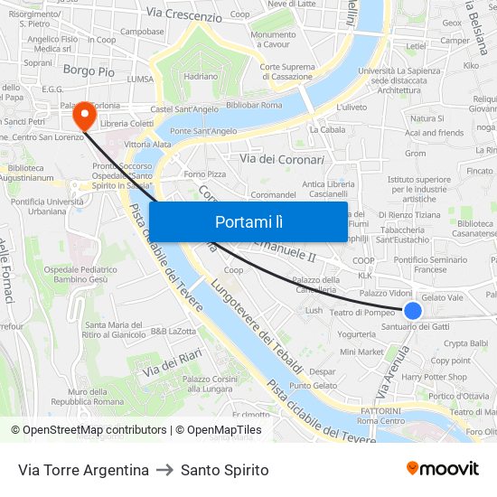 Via Torre Argentina to Santo Spirito map