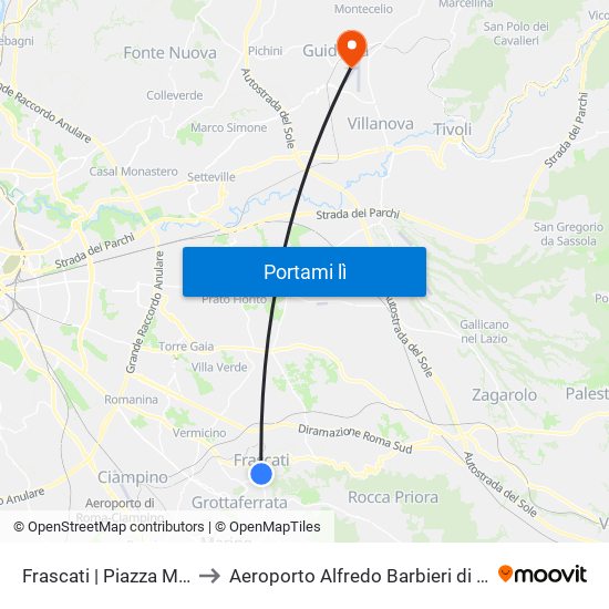 Frascati | Piazza Marconi to Aeroporto Alfredo Barbieri di Guidonia map