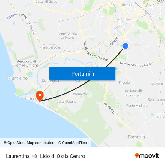 Laurentina to Lido di Ostia Centro map