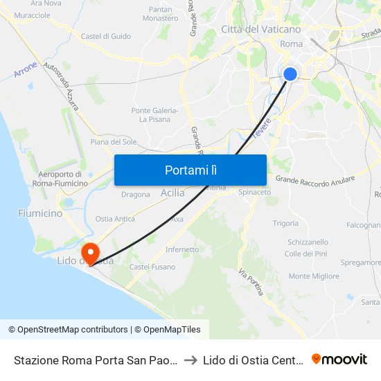 Stazione Roma Porta San Paolo to Lido di Ostia Centro map