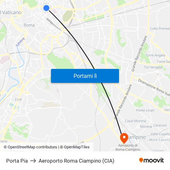 Porta Pia to Aeroporto Roma Ciampino (CIA) map