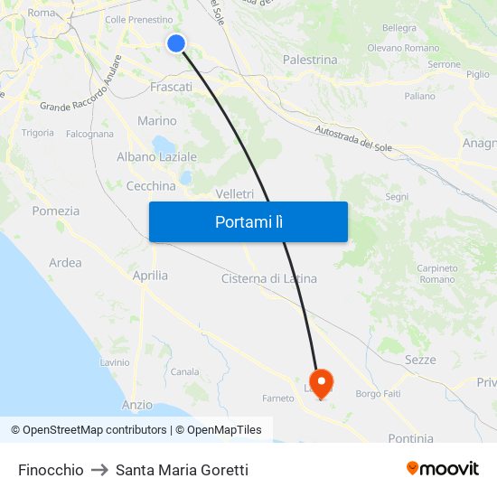Finocchio to Santa Maria Goretti map