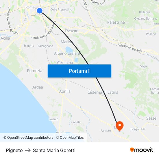 Pigneto to Santa Maria Goretti map