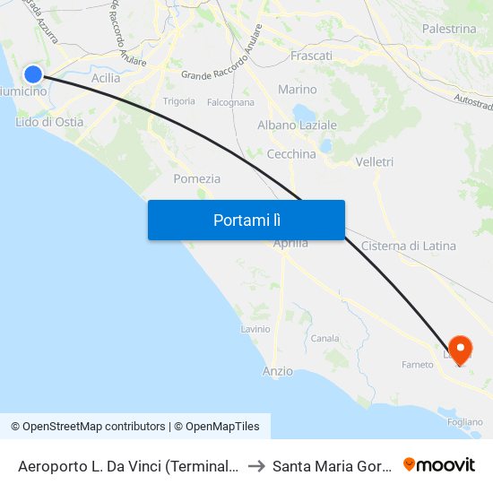 Aeroporto L. Da Vinci (Terminal T2) to Santa Maria Goretti map