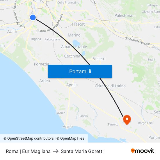 Roma | Eur Magliana to Santa Maria Goretti map