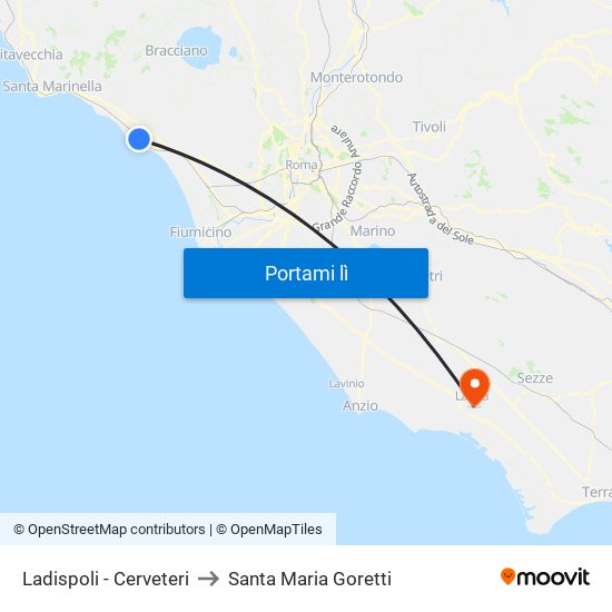 Ladispoli - Cerveteri to Santa Maria Goretti map