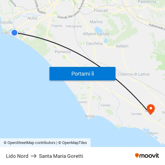 Lido Nord to Santa Maria Goretti map