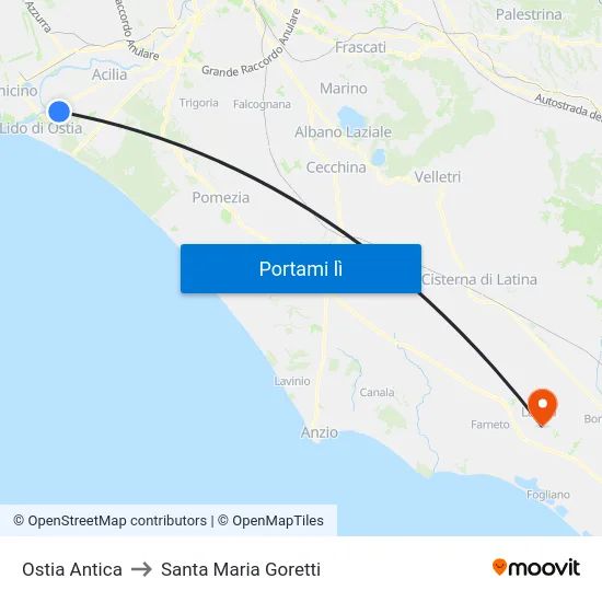Ostia Antica to Santa Maria Goretti map